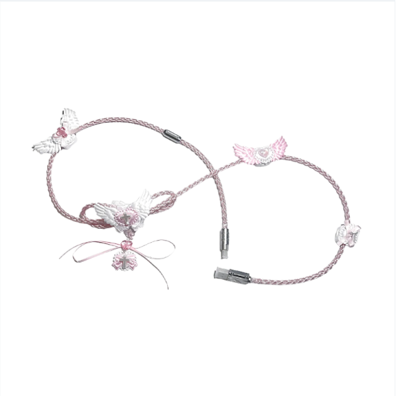 RGB Glowing Aviator Coiled Cable, 8K Polling Rate Type-C Custom Mechanical Keyboard Cable with Metal Connectors, Pink Blue Braided Cord