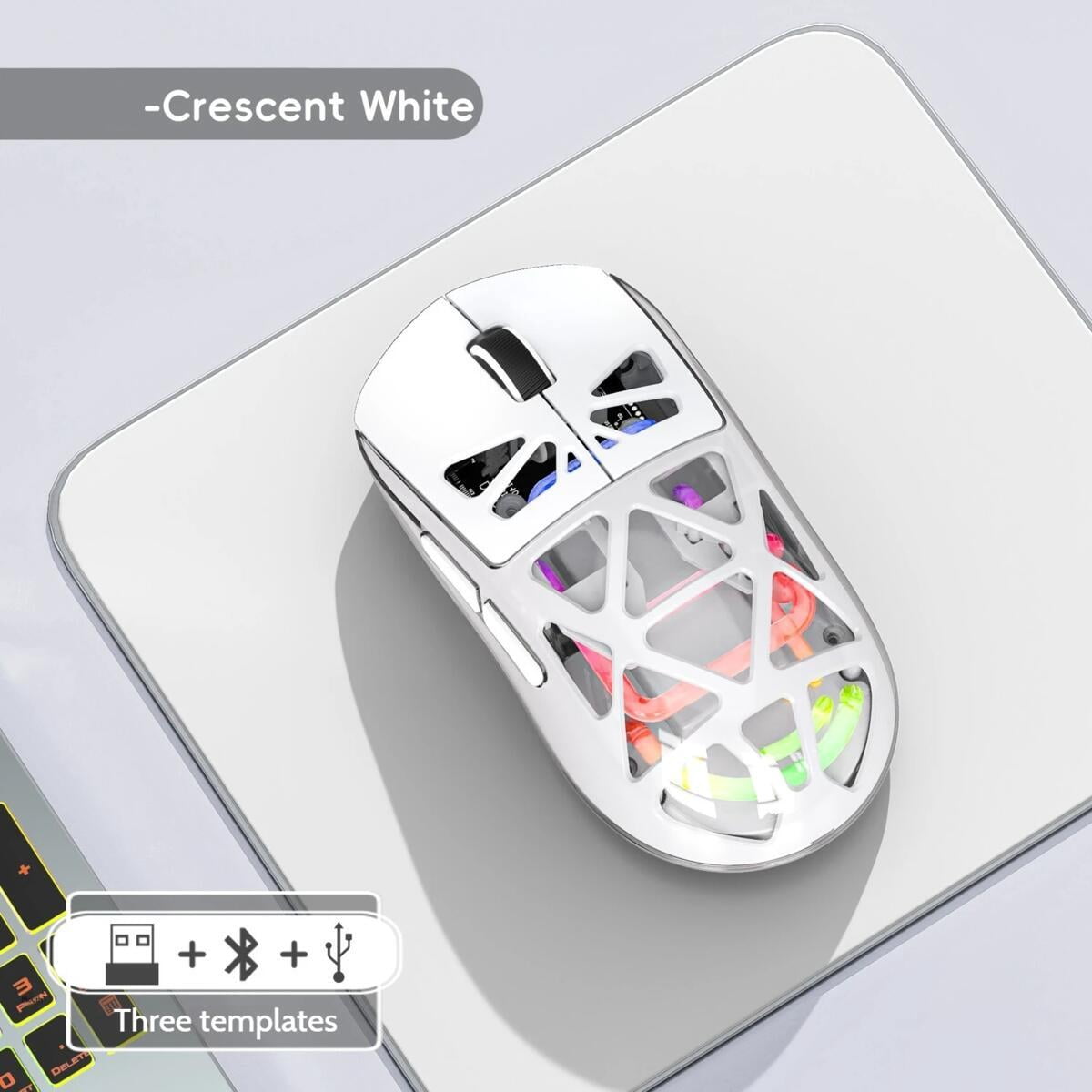 RGB Glowing Transparent Lightweight Wireless Bluetooth Tri-mode Esport Mouse Ergonomics Hollow out Mause For PC Laptop Computer