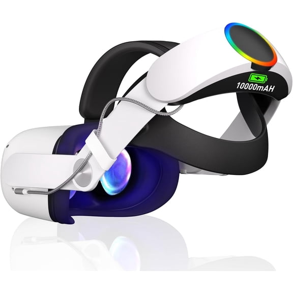 RGB Head Strap with Battery for Oculus Quest 2, 10000mAh Battery Pack for Extended 8 Hrs of Playtime, Fast Charging VR Power, Adjustable Elite Strap Enhanced Support and Balance in VR