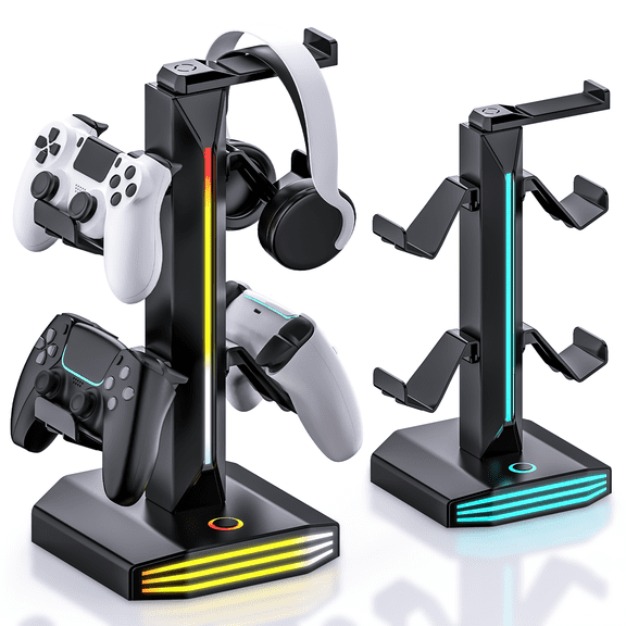 RGB Headphone Stand 9 Light Modes, Game Controller Holder for Desk Headset Stand 2 USB Charging and 1 Type-C Gamepad Earphone Accessories