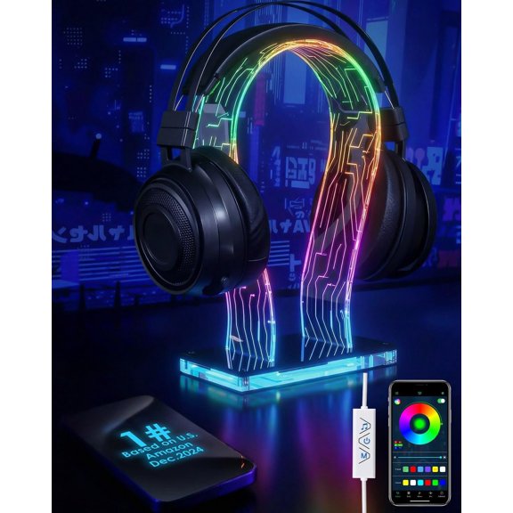 RGB Headphone Stand | Customizable 213 Lighting Modes & 60,000 Colors, Lights Sync with  Beat, Headset Stand with 4.8ft USB Power  & Sturdy Build