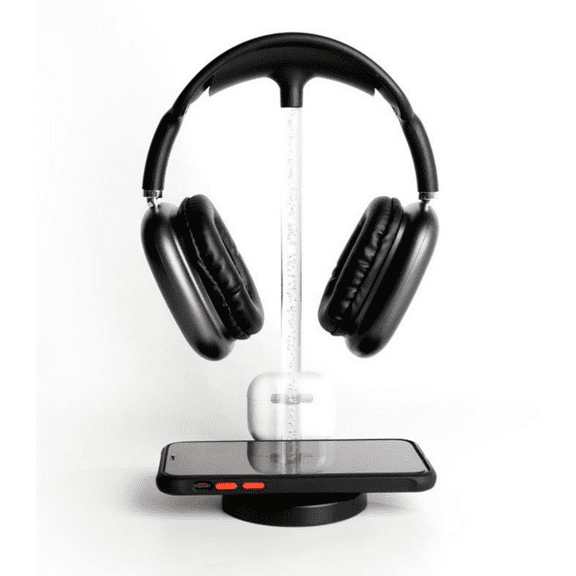 RGB Headphone Stand with Wireless Charger Desk Gaming Headset Holder Hanger Rack with 10W/7.5W QI Charging Pad and QC 3.0 USB Port - Suitable for Gamer Desktop Table Game Earphone Accessories