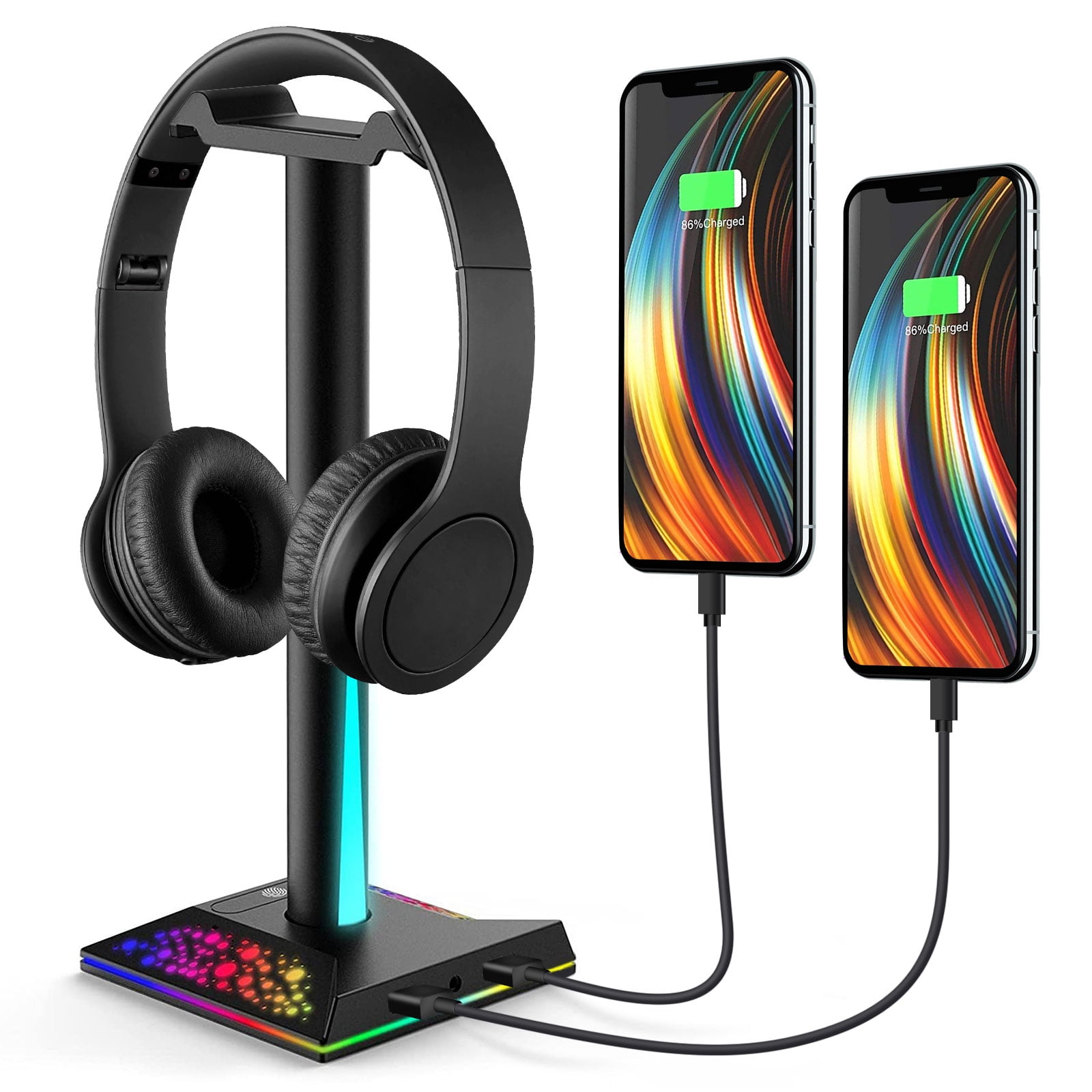 RGB Headphones Stand, TSV Gaming Headset Stand with 2 USB Port & 3.5mm  Port, 9 Lighting Mode, Touch Control Gaming Headset Holder Hanger for PC  Gamers 