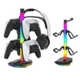 thumbnail image 1 of RGB Headset Stand with 7 Light Modes, Controller Holder for Desk, with USB & Type C Charging Ports, Rotatable Gaming Headphone Stand & Detachable Controller Hook for PC Earphone Accessories, Black, 1 of 12