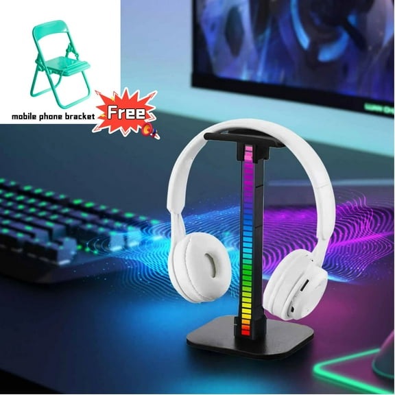 RGB Headset Stand, Gaming Headphone Stand with 2 USBCharging Ports,10 Light Modes Headset Holder PC Gaming Accessories, Suitable for All Earphone Accessories, Gift for Boys Men Gamers