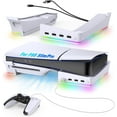 thumbnail image 1 of RGB Horizontal Stand for PS5 Pro / Slim Console Accessories with 14 Light Mode and 4 USB Hubs, Side Stand for Playstation 5 Pro / Slim Disc & Digital, Base Holder with Fast Charging, White, 1 of 8