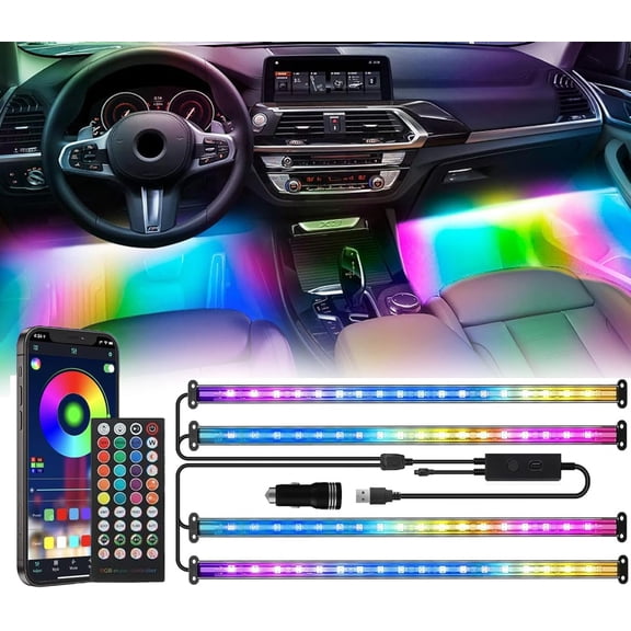 RGB+IC 72 LED Interior Car Strip Ligts wit Smart APP Remote Control, Music Sync Under Das Footwell Neon Internal Ligting Kit Multicolor,12V LED Strip Ligts for Cars, Trucks, SUVs wit Car Carger
