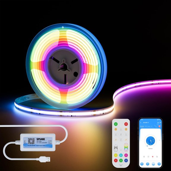 RGB IC COB LED Strip Lights Chasing Color, USB LED Strip Light Addressable, Rainbow Effect with Sync, App Control, Compatible with Alexa and for TV, Bedroom, Cabinet, 9.84ft