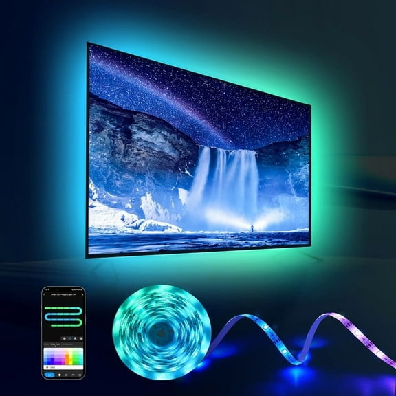 26.25ft LED Strip Lights for 75-100 Inch TV, RGB+IC Smart TV Backlight with 44 Scene Modes, Bluetooth App & Voice Control, Music Sync Ambient Lighting for Gaming, Bedroom, Living Room Décor