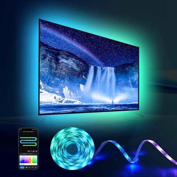 SUNLINKCO 26.25ft LED Lights for 75-100 Inch TV, RGB+IC TV Lights Backlight Strip, with 44 Scene Modes, Bluetooth APP and Voice Control, Music Sync Smart Ambient Lighting for Gaming, Living Room