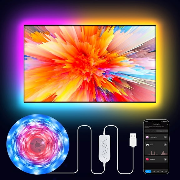 YULINKCO RGB+IC LED Lights for 50-75 Inch TV, 16.4ft Backlight Strip Behind TV, Bluetooth App & Voice Control, 44 Scene Modes, Music Sync, for Ambient Gaming, Monitor, Bedroom, Living Room
