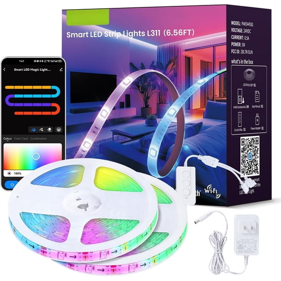 RGB+IC LED Strip Lights,   LED Light for Bedroom, Color Changing LED Strips with 44 Scene Modes, Segmented Control, for Room, Party, Festival, Gathering (105ft)