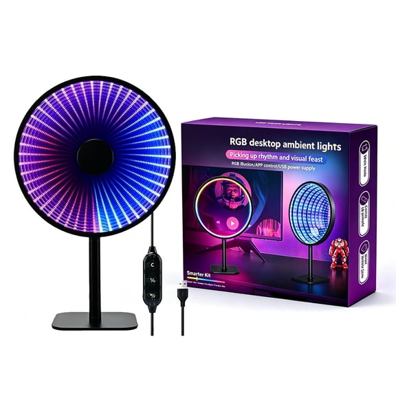 RGB Infinity Mirror Desktop Ambient Light, Tuya WiFi Smart APP Control, Music Sync Pickup, 3D Abyss Tunnel LED Atmosphere Lamp for Gaming Room Bedroom Decor
