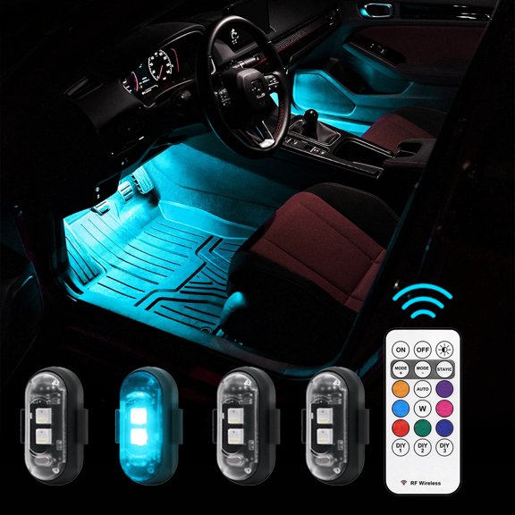 RGB Interior Footwell LED Lights, Wireless Remote Control Rechargeable for Night Driving Atmosphere