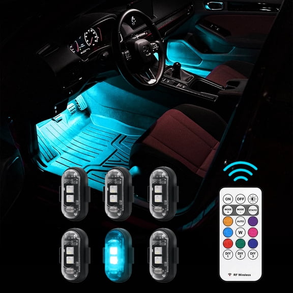 RGB Interior Footwell LED Lights, Wireless Remote Control Rechargeable for Night Driving Atmosphere