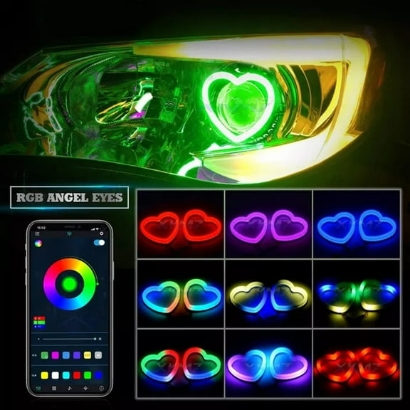 RGB LED Angel Eyes Rings App Controlled Dynamic Turn Signal Light for Cars Universal Fit 2 PCS