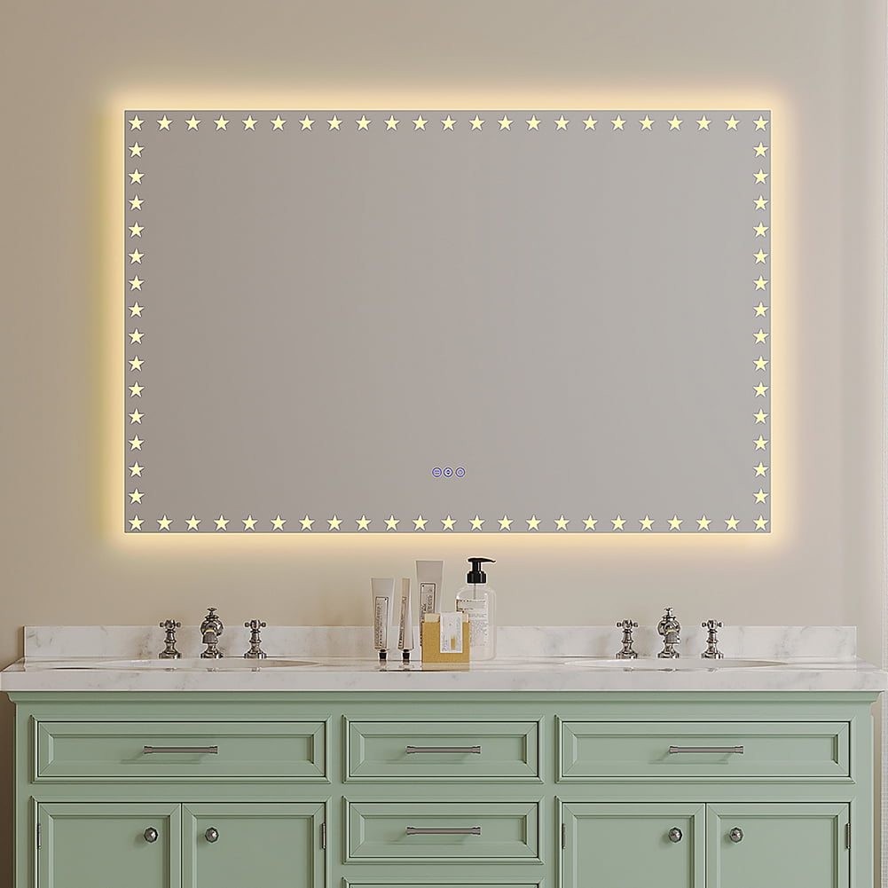 RGB LED Bathroom Mirror with Lights, Dimmable AntiFog Vanity Mirror