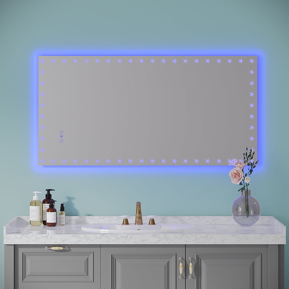 RGB LED Bathroom Mirror with Lights, Dimmable AntiFog Vanity Mirror