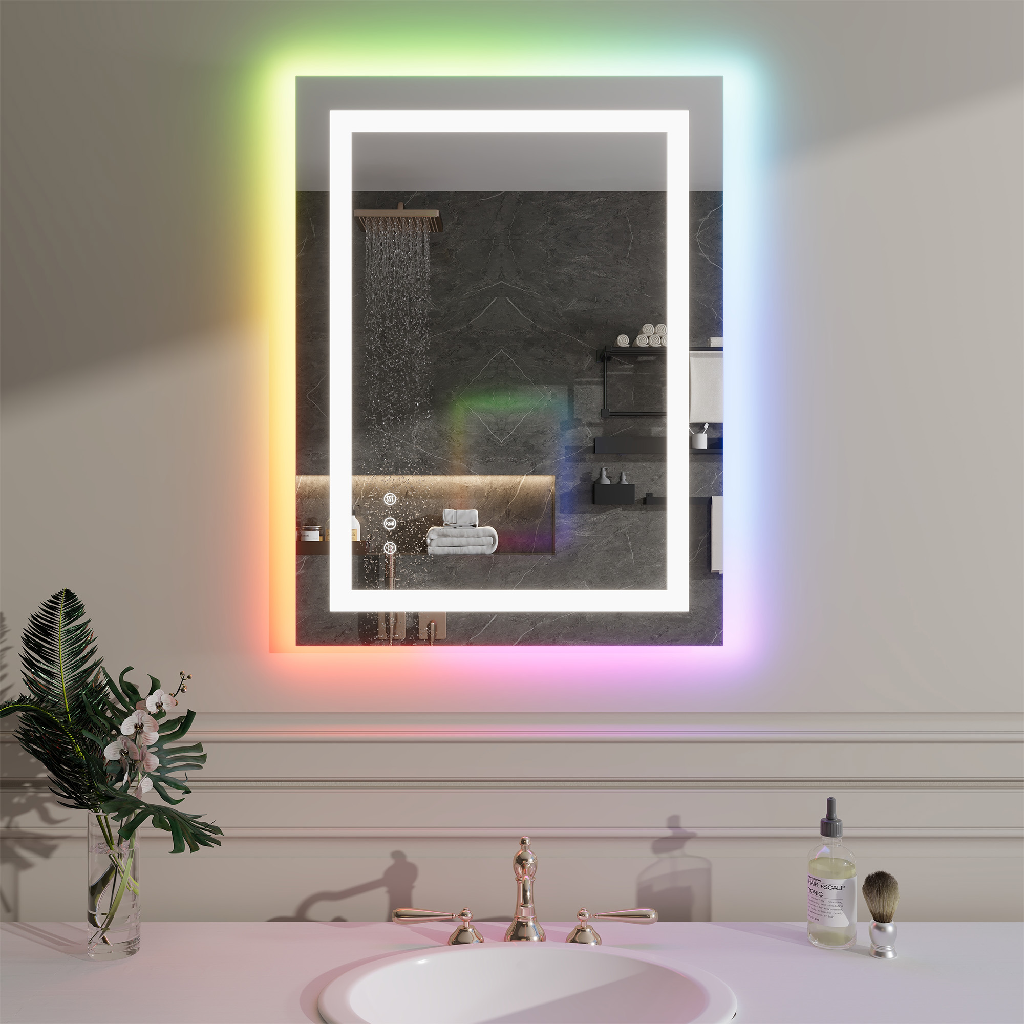 RGB LED Bathroom Mirror, Smart Home Anti Fog LED Mirror, Dimmable Front ...