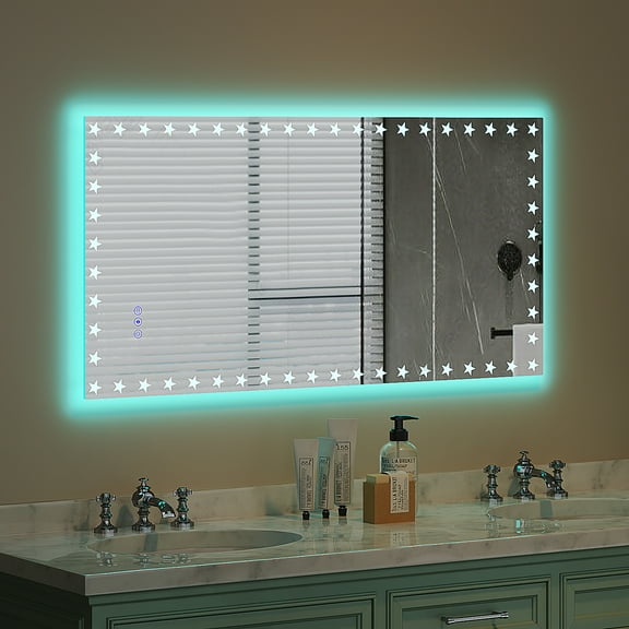 RGB LED Bathroom Mirror with Lights, Backlit Color-Changing Dimmable Vanity Mirror with Anti-Fog & Memory, Rectangular