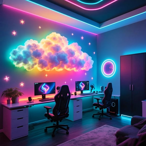 RGB LED Cloud Light Kit - USB Powered Music Sync Multi-Color Changing for Gaming Room Family Bedroom Ambient String Light Decor
