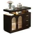 thumbnail image 1 of RGB LED Coffee Bar Cabinet Kitchen Storage Cabinet & Sideboard Buffet Cabinets - Wood Coffee Bar Table with Shelf Capacity for Dinning Room/Living Room/Kitchen(Black), 1 of 6