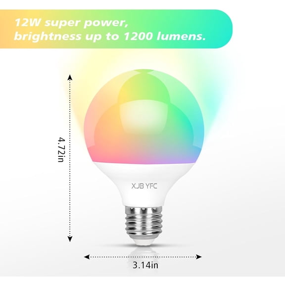 RGB LED Color Changing Light Bulb, 12W Dimmable Bluetooth Light Bulbs with E26 Base, Compatible with Mobile App & Remote Controller, Featuring Millions of Colors and Multiple Dynamic Modes (2 Pack)