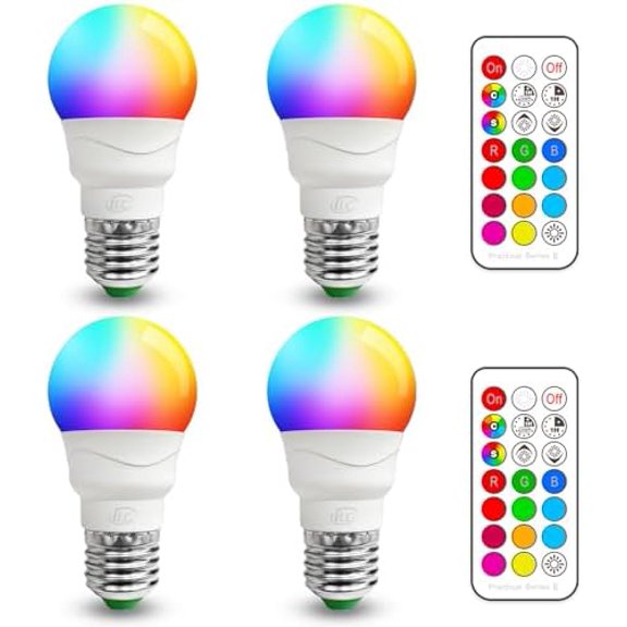 RGB LED Color Changing Light Bulb, 40W Equivalent, 450LM, 2700K Warm White 5W E26 Screw Base RGBW, Flood Light Bulb- 12 Color Choices - Timing Infrared Remote Control (4 Pack)