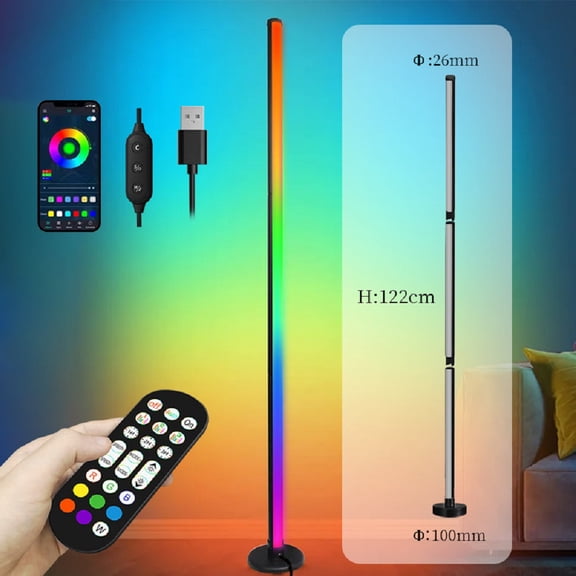 Smart RGBICW LED Corner Floor Lamp with App Control, 16 Million DIY Colors, Music Sync, for Living Room Bedroom Gaming Room