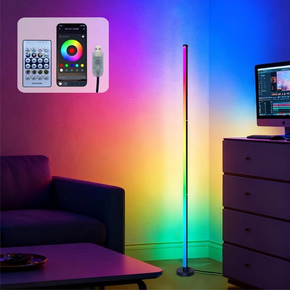 RGB LED Corner Floor LampDIY Floor Lamp with Music Sync and 16 Million Colors, 213 Dynamic Modes, App & Remote Control,Standingl Corner Changing Ambience Light, for Living Bedroom Room Gaming Room