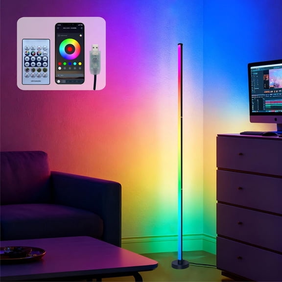 RGB LED Corner Floor Lamp,DIY Floor Lamp with Sync and 16 Million Colors, 213 Dynamic Modes, App & Remote Control,Standingl Corner Changing Ambience Light, for Living Bedroom Room Gaming Room