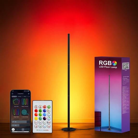LEACUBER RGBIC Led Floor Lamps, Smart Corner Floor Lamp with Remote & App Control, Music Sync, 16 Million Diy Colors, 200+ Dynamic Modes, Dimmable Standing Lamps for Bedroom, Living Room, Dorm, Game