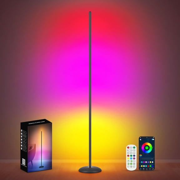 RGB LED Corner Floor Lamp with App and Remote, 16 Million Colors, Music Sync, Scene Modes, Color Changing Standing Lamp, Black Bestseling