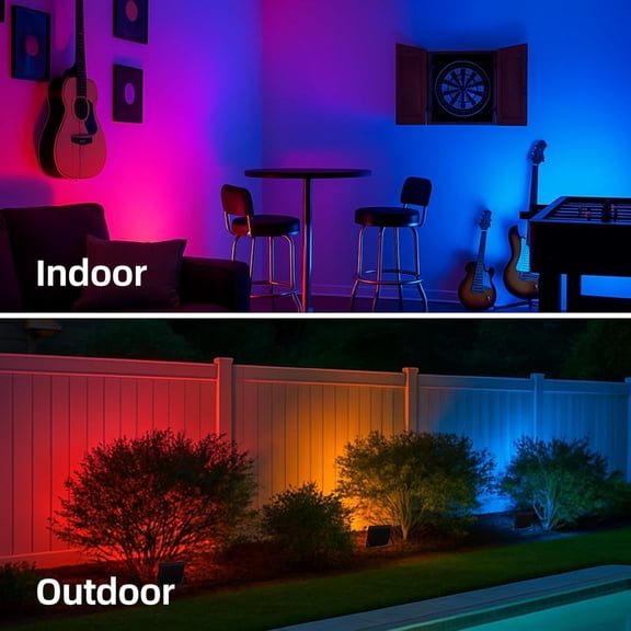 RGB LED Flood Light 150W Equivalent 60W Plug-in Outdoor Color-Changing Spotlight with Remote, 4 Modes, 8-Level Dimming, IP65 Waterproof for Garden, Landscape, Wall Wash