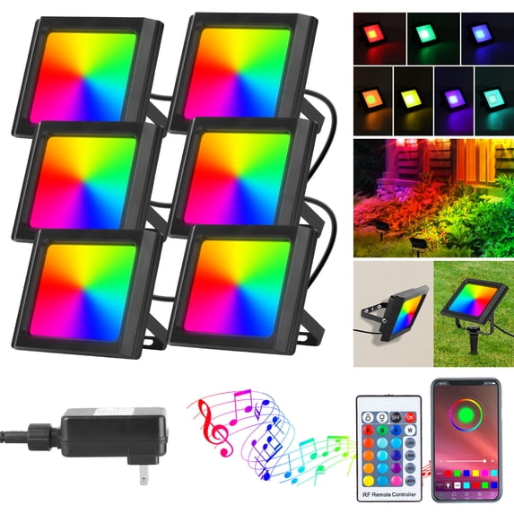 Footpath Rgb RGB LED Flood Light Outdoor With Remote Control, 6-in-1 250W Equivalent ...