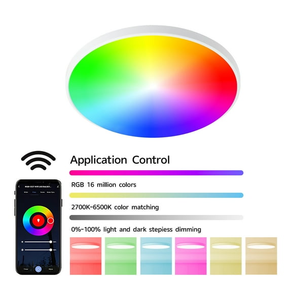 RGB LED Flush Mount Ceiling Light with Remote Control, WiFi Smart Ceiling Light 3000K-6500K Dimmable Color Changing Light Fixture for Bedroom Living Room Hallway Kitchen Party, 12 Inch, 1 Pack