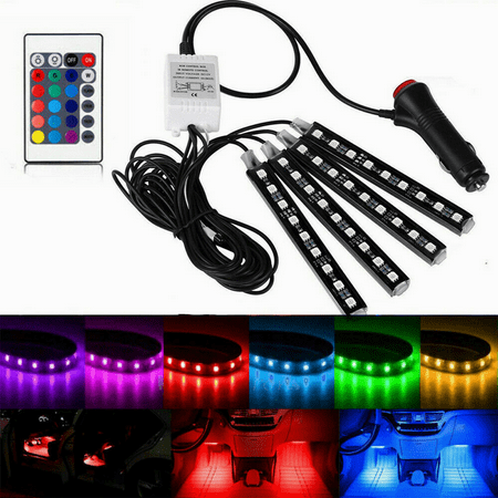 RGB LED Glow Car Lamp Under Dash Footwell Seats Inside Lighting USB Music 4pcs