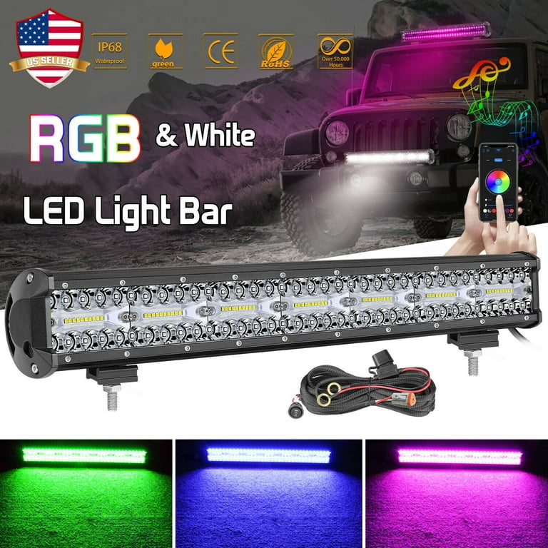 RGB LED LIGHT BAR OFFROADTOWN APP Wireless Bluetooth Spot RGB Multi-Color  Music Strobe Halo W/ Flood 3000k Off-Road Driving Reverse Pods Tractor 4WD