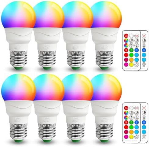 RGB LED Light Bulb, Color Changing Light Bulb, 40W Equivalent, 450LM, 2700K Warm White 5W E26 Screw Base RGBW, 12 Color Choices - Timing Infrared Remote Control (8 Pack)