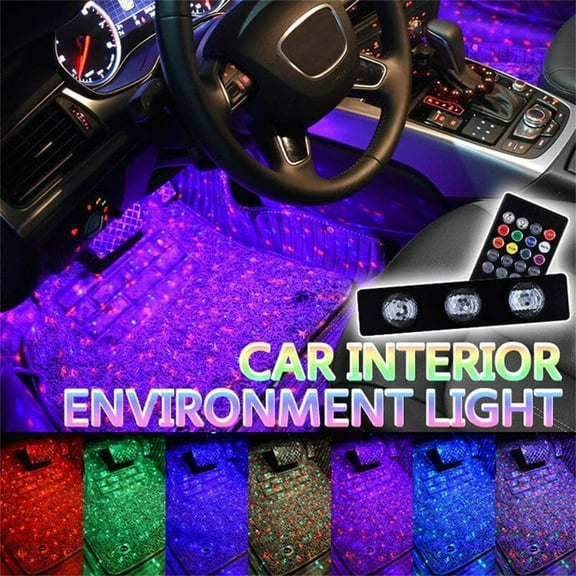 RGB LED Light Strip, Car Interior LED Lights, Remote Controlled Underfloor Footspace Lighting, 7 Colors Multi-Color Neon Lights with Music Sync, PVC 5050 SMD, 5V 3.2W Power, Sealed Control Box