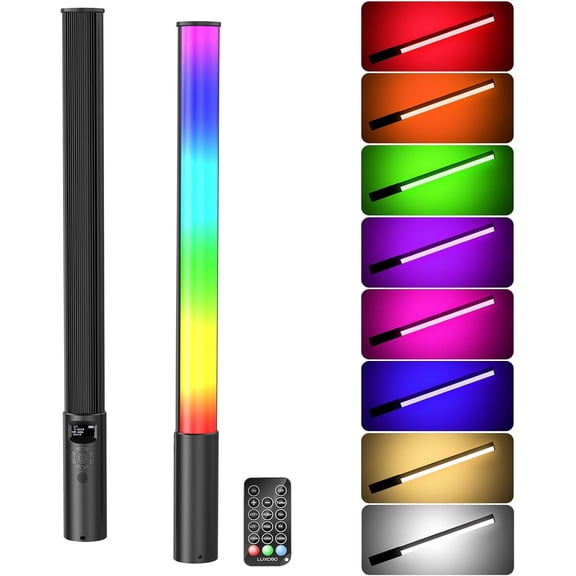 RGB LED Light Wand 360RGB Handheld Video Light Stick for Studio Photography, Battery Powered Tube Lights, 12 Lighting Effects, 2500-6500K Dimmable Camera Light with LCD