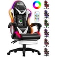thumbnail image 1 of Czlolo Gaming Chair, Racing Style RGB LED Lights Gaming Chairs for Adults and Kids, Lumbar Massager Gamer Chair, High Back Reclining Computer Chair with Footrest and Headrest (Black/White), 1 of 12