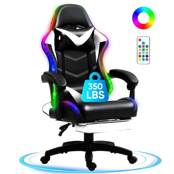 Czlolo Gaming Chair, RGB Racing Style Gamer Chairs for Adults and Kids,with Lumbar Massager, LED Lights, High Backrest Reclining, Footrest