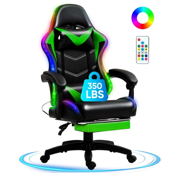 Czlolo Gaming Chair, RGB Racing Style Gamer Chairs for Adults and Kids,with Lumbar Massager, LED Lights, High Backrest Reclining, Footrest