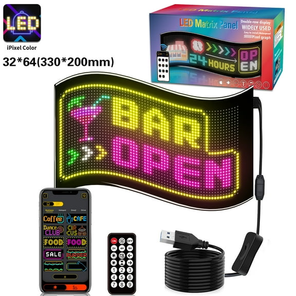 RGB LED Matrix Pixel Screen - Waterproof DIY Programmable Flexible Panel with App & Bluetooth Control for Car, Shop, Bar Decor