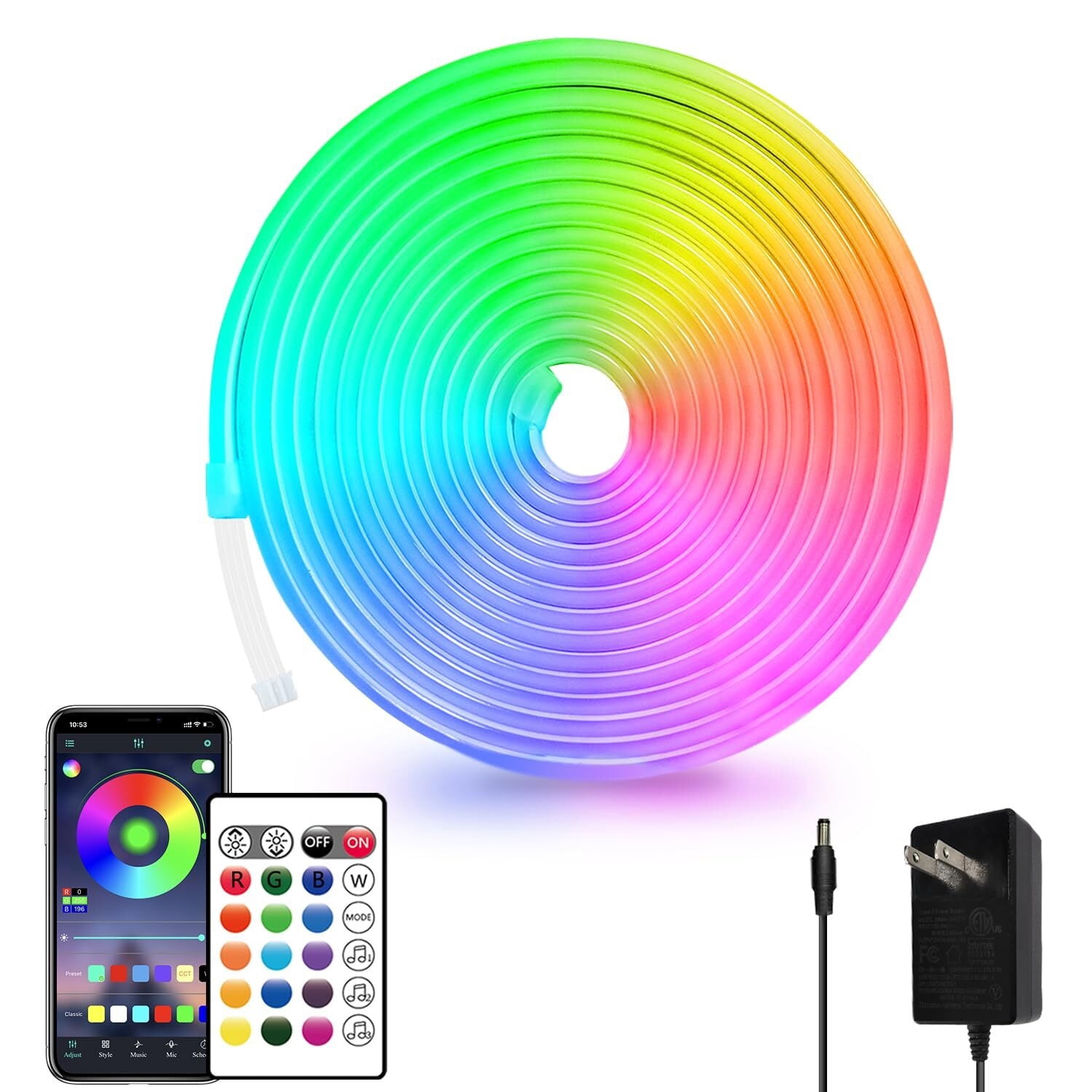 24v Rope Rgb RGB LED Neon Rope Lights LED Neon Strip Lights with Remote/APP Control ...