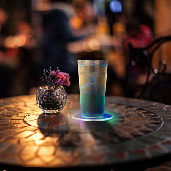 RGB LED Placemat Mat--Slim Waterproof Plastic, Multicolour Cup Sticker Base Light, Non-Skid Luminous Pad, Wireless, 3 Modes--Bar, KTV, Cocktail, 10x10cm