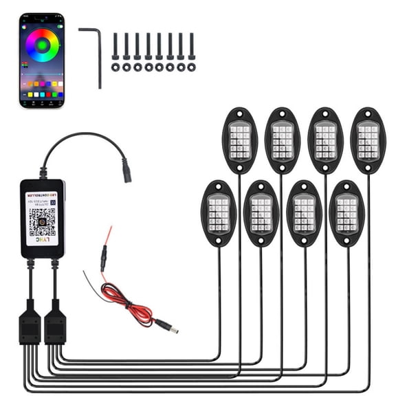 RGB LED Rock Lights Multifunction Neon Underglow Kit Light With APP Control Multicolor Lights for ATV RZR UTV SUV Off Road Car (4 Pods 6 Pods 8 Pods 10 Pods 12 Pods)