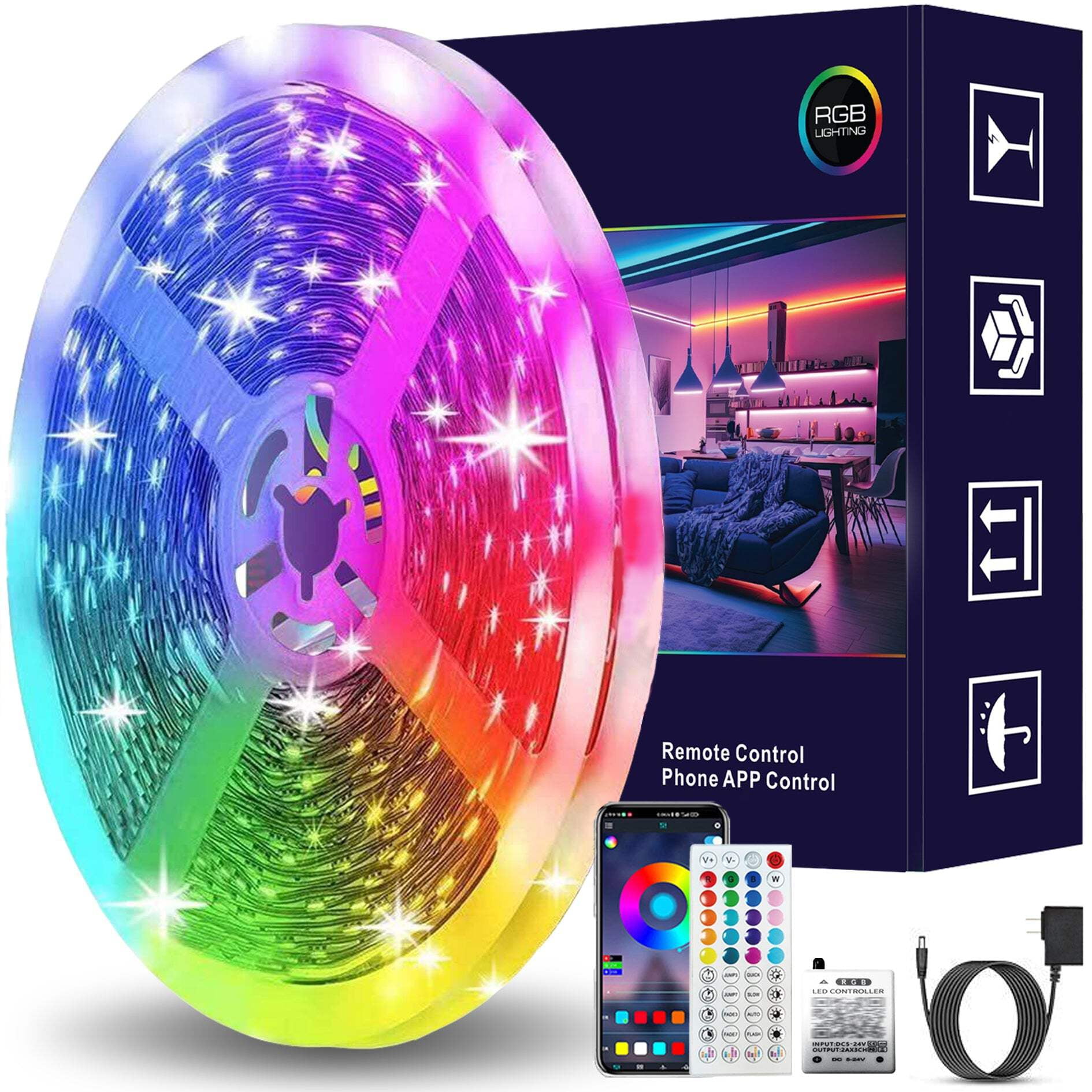 Simply Everyday Products, RGB LED Strip Lights, 50ft, Waterproof ...