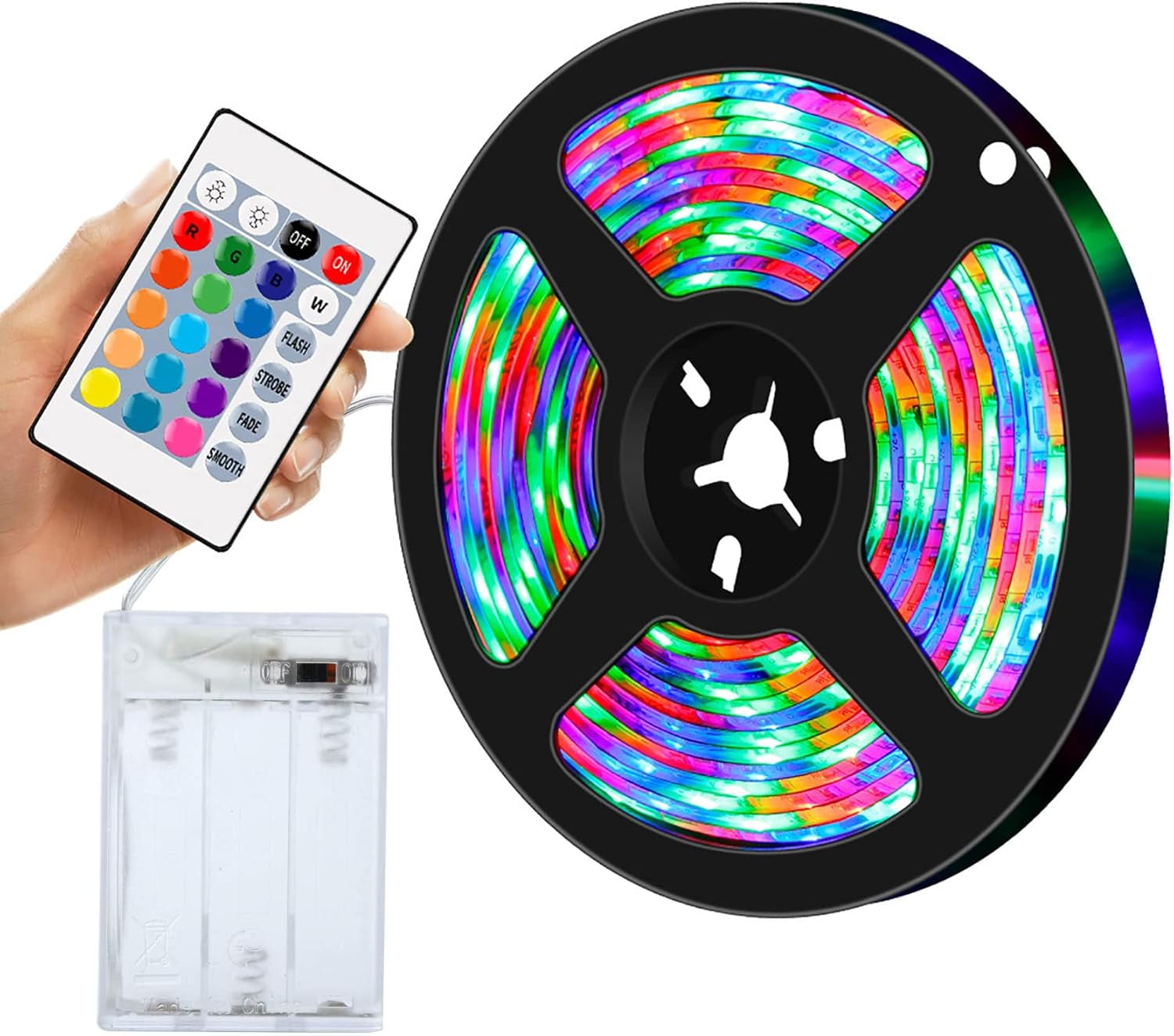 RGB LED Strip Lights with Remote Control, Flexible Cuttable Self-Adhesive Battery Powered Strip Light for Bedroom TV Kitchen Cupboard Cabinet